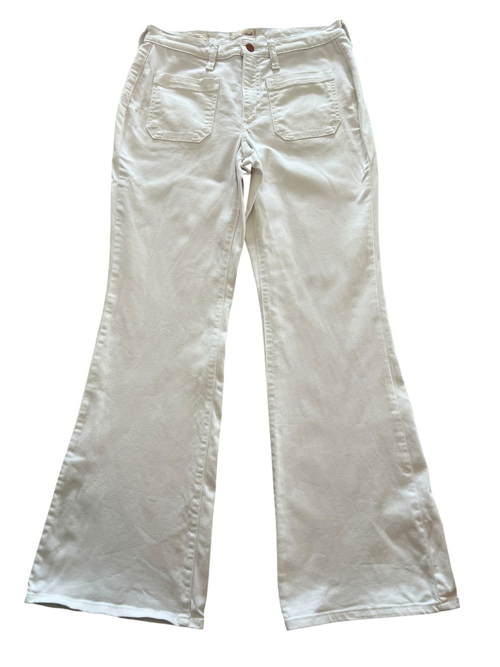 Universal Thread White Denim High Rise Flare Jeans w/ front Patch Pockets- 10